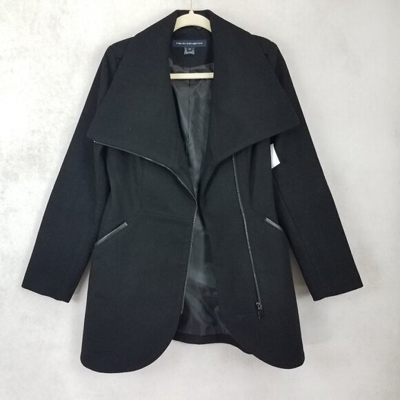 NEW French Connection Size XS Asymmetrical Zipper Tulip Hem Wool Coat in Black - Picture 1 of 12